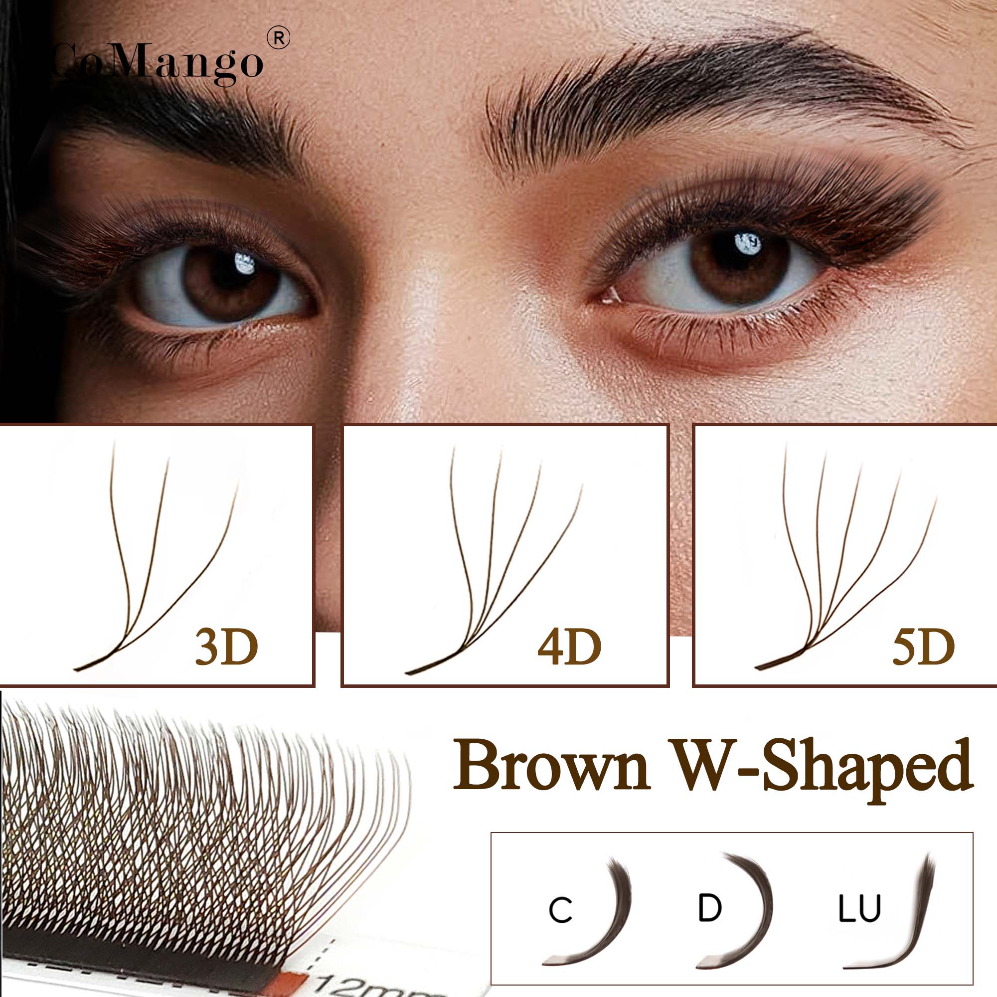 CoMango C/D/LU 브라운 3D/4D/5D W자 - Eyelash Extension Volume Styles 리뷰 및 가격